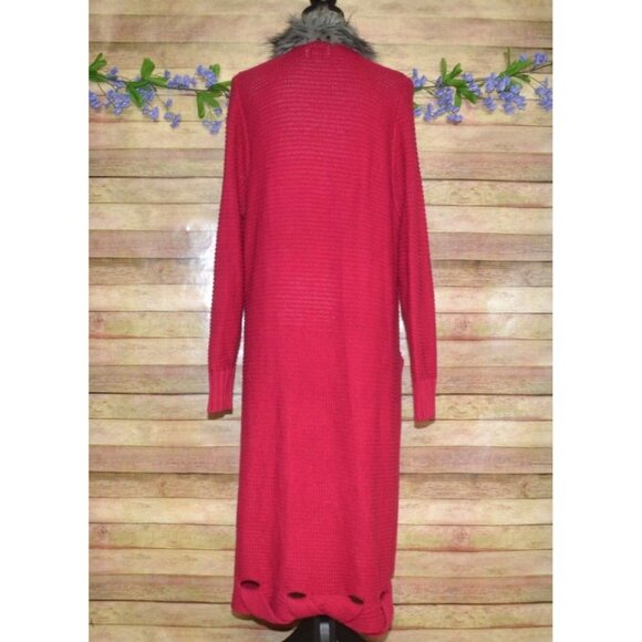 Jamie Gries Hot Pink Chunky Duster Cardigan Sweater Plus Size 1X Faux Fur Collar - Picture 9 of 12